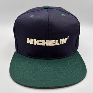 VTG Michelin Tires Colorblock Collectible Green/Black Leather Strap Trucker Hat